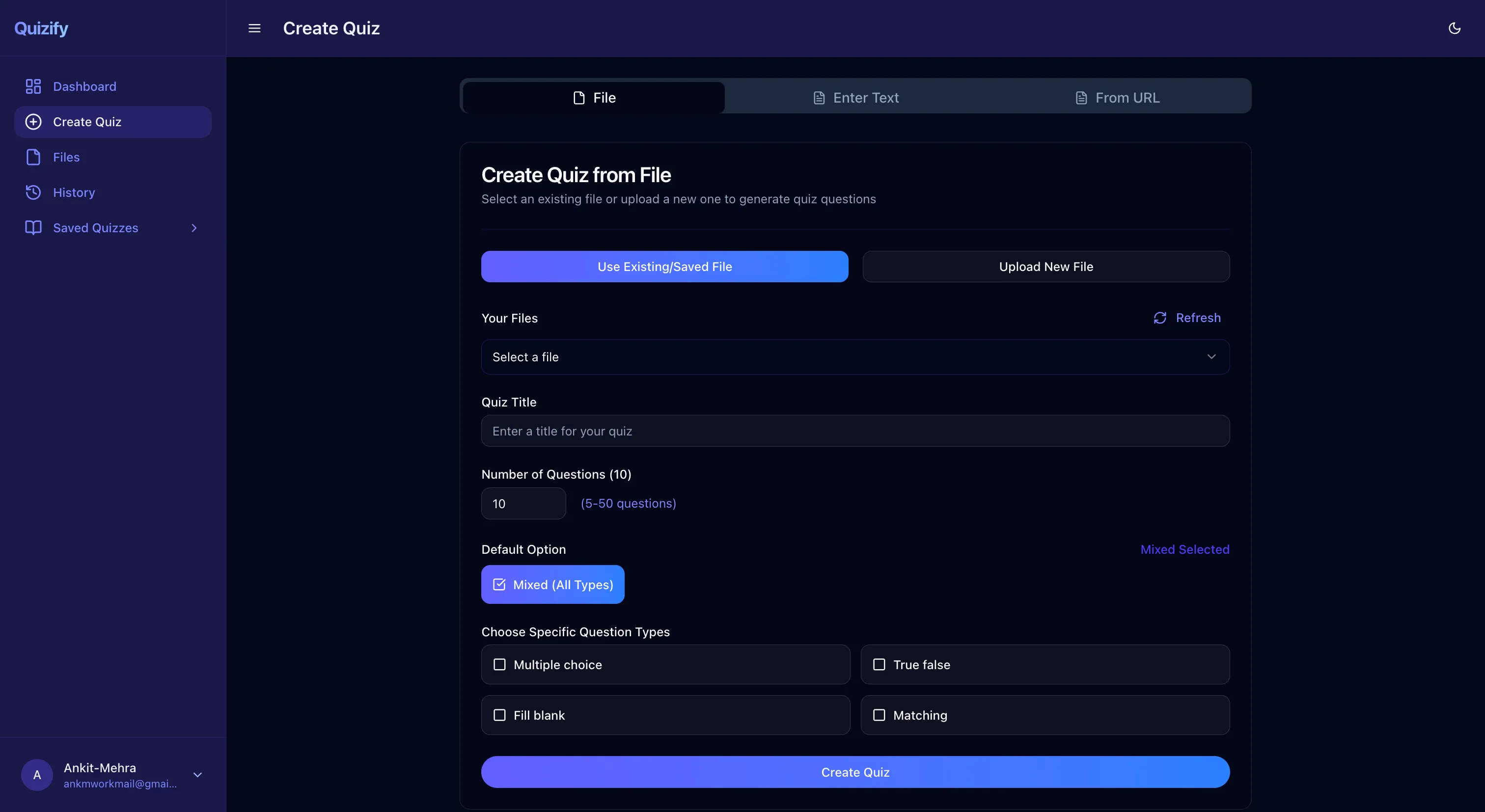 Create Quiz Interface