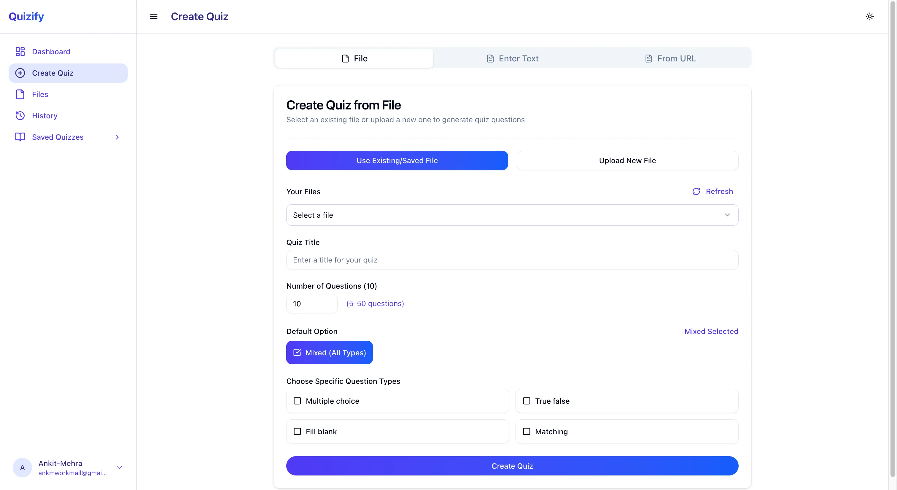 Create Quiz Interface